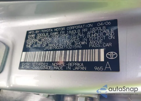 2007 Toyota Yaris from USA, damaged, VIN JTDBT903471021596